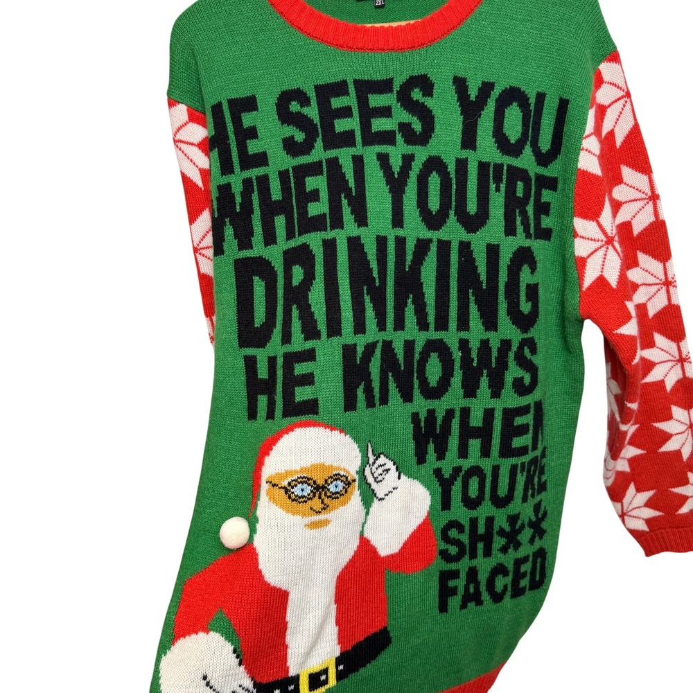 Ugly Christmas Sweater Mens 2XL Santa Drinking Funny Holiday Party Festive